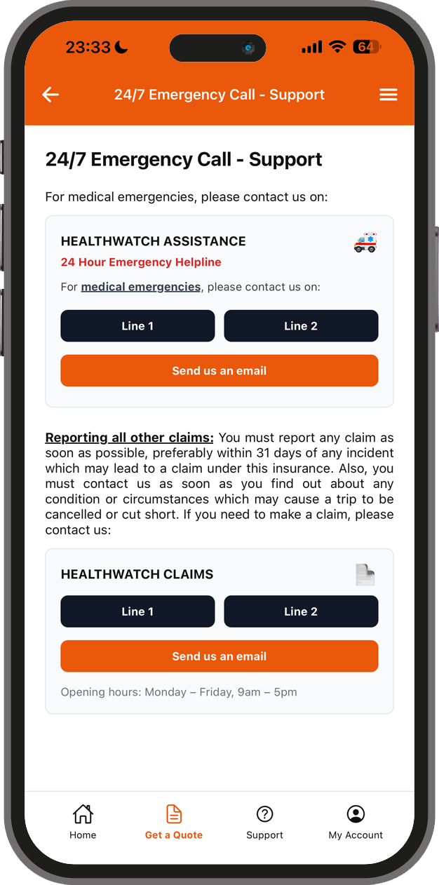 Emergency assistance screen